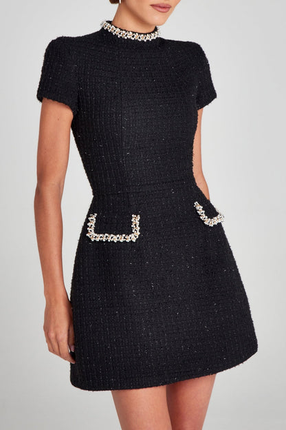 Hilary Pearl Embellished Tweed Mini Dress