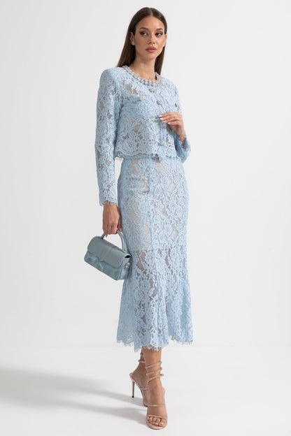 Sparkling Neckline Embellishments And Midi Skirt