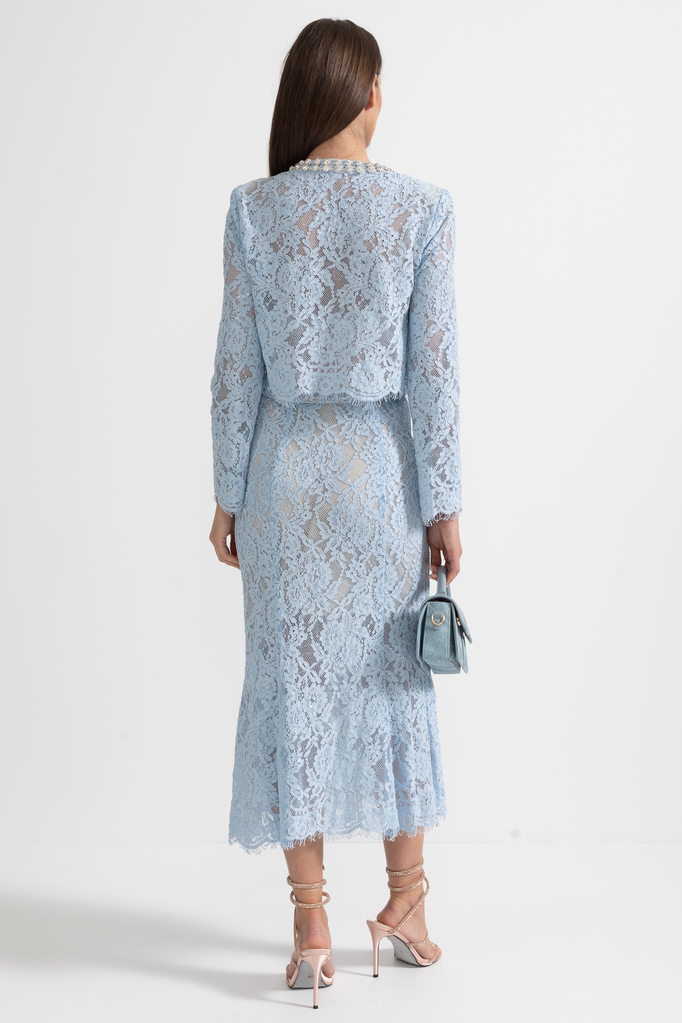 Sparkling Neckline Embellishments And Midi Skirt