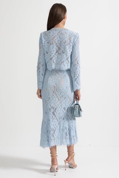 Sparkling Neckline Embellishments And Midi Skirt