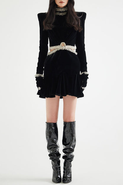 Ishika Bead-Embellished Velvet Cutout Mini Dress