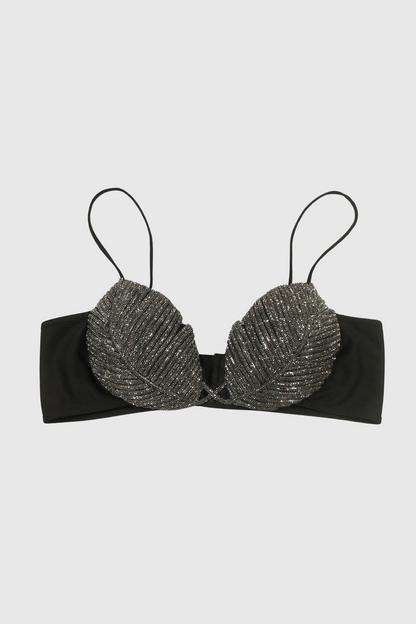 Jackia Leaf Crystal Bralette - Black
