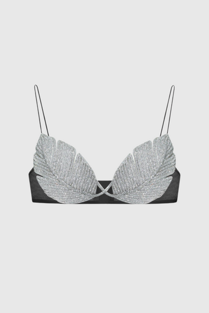 Jackia Leaf Crystal Bralette - Black