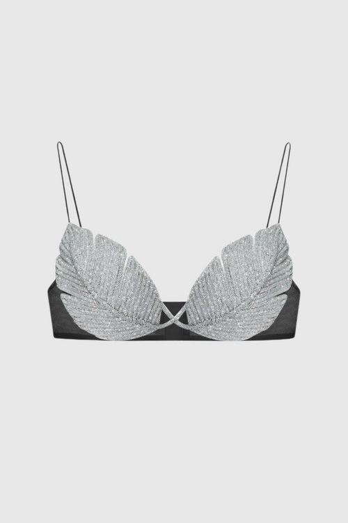Jackia Leaf Crystal Bralette - Black