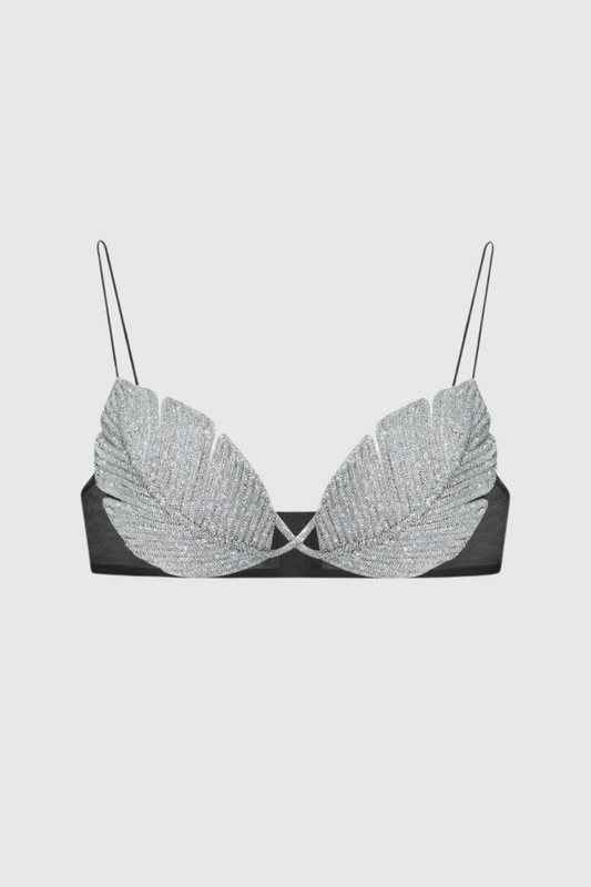 Jackia Leaf Crystal Bralette - Black