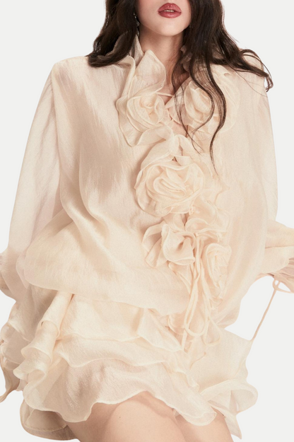 Jaketta Flower Ruffle Mini Dress - Beige