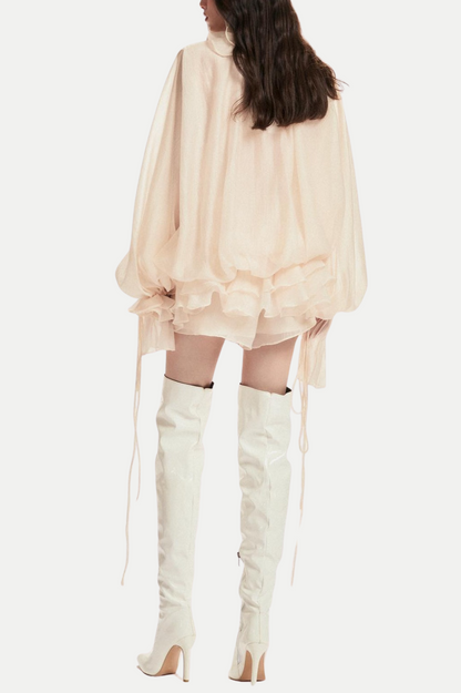 Jaketta Flower Ruffle Mini Dress - Beige