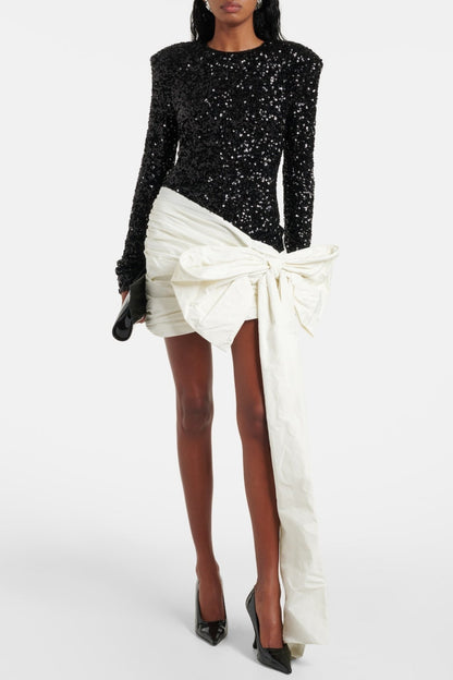 Jelia Bow Embellished Sequin Mini Dress