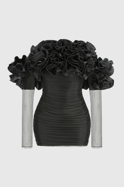 Joyanne Off Shoulder Flower Mesh Mini Dress