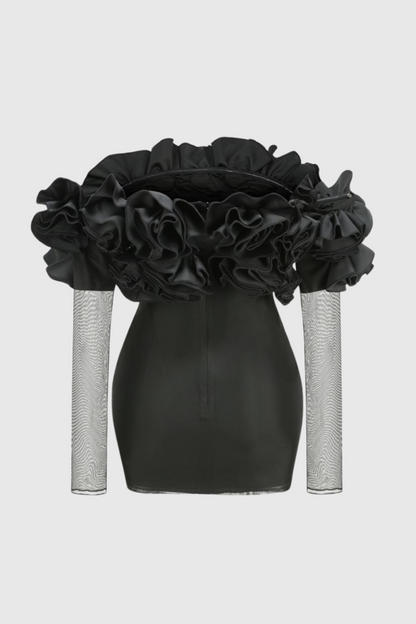 Joyanne Off Shoulder Flower Mesh Mini Dress