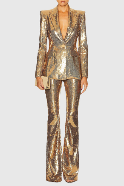 Joye Gold Sequin Blazer Two Piece Set
