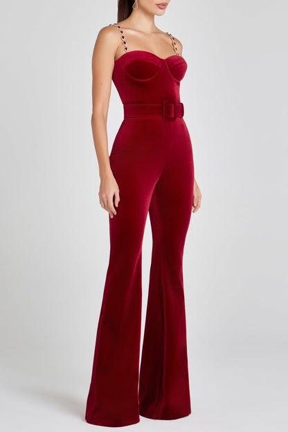 Kalene Diamante Chain Velvet Jumpsuit