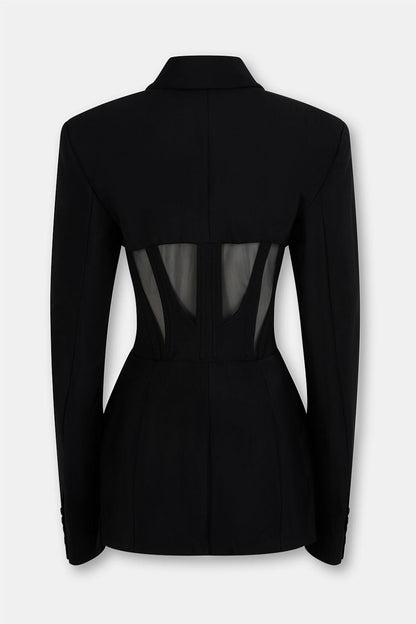 Kamryn Paneled Mesh Blazer - Black