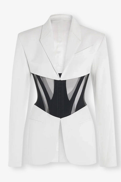 Kamryn Paneled Mesh Blazer - White