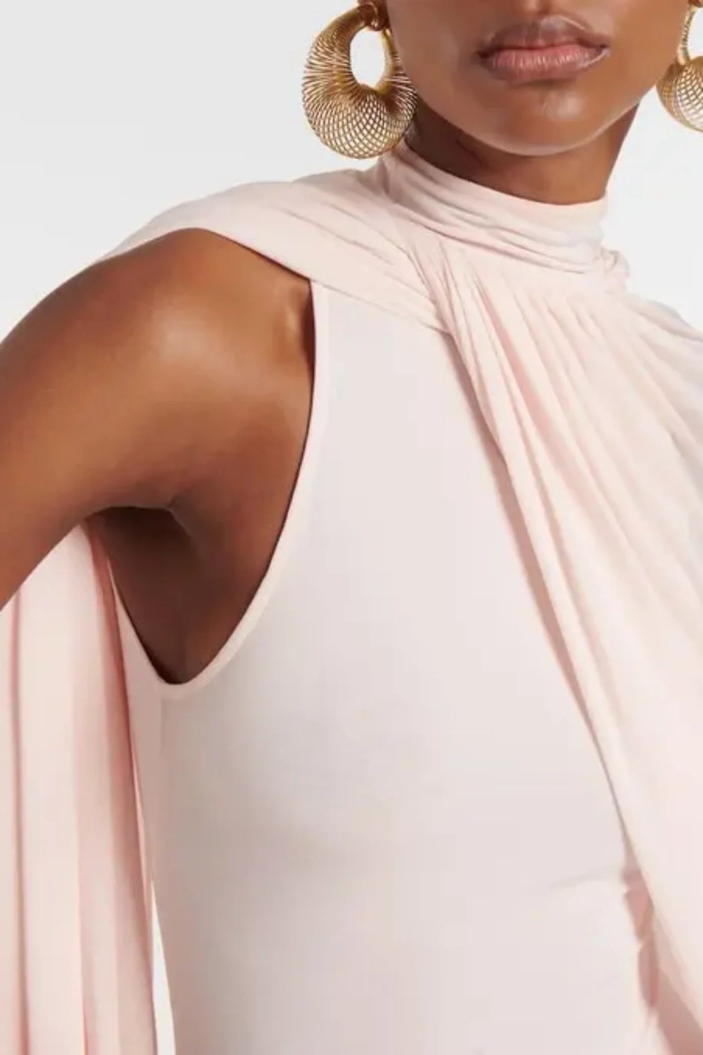 Katey Asymmetric Cape Draped Midi Dress