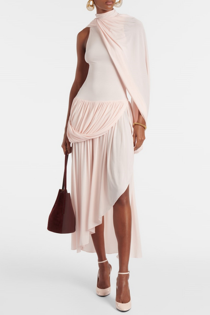 Katey Asymmetric Cape Draped Midi Dress