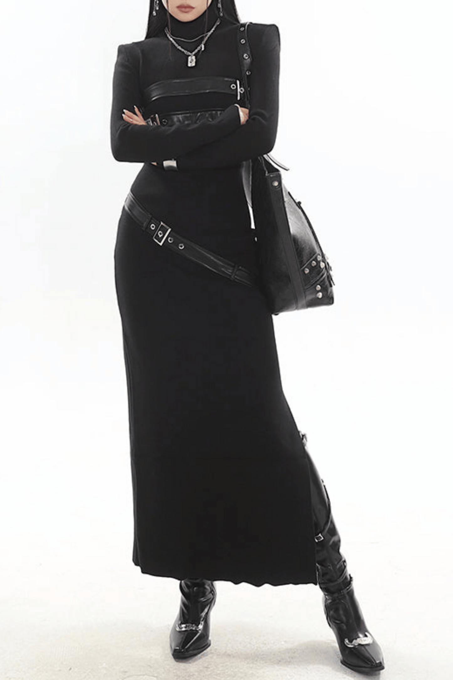 Kulic Buckle Embellished Knit Maxi Dress