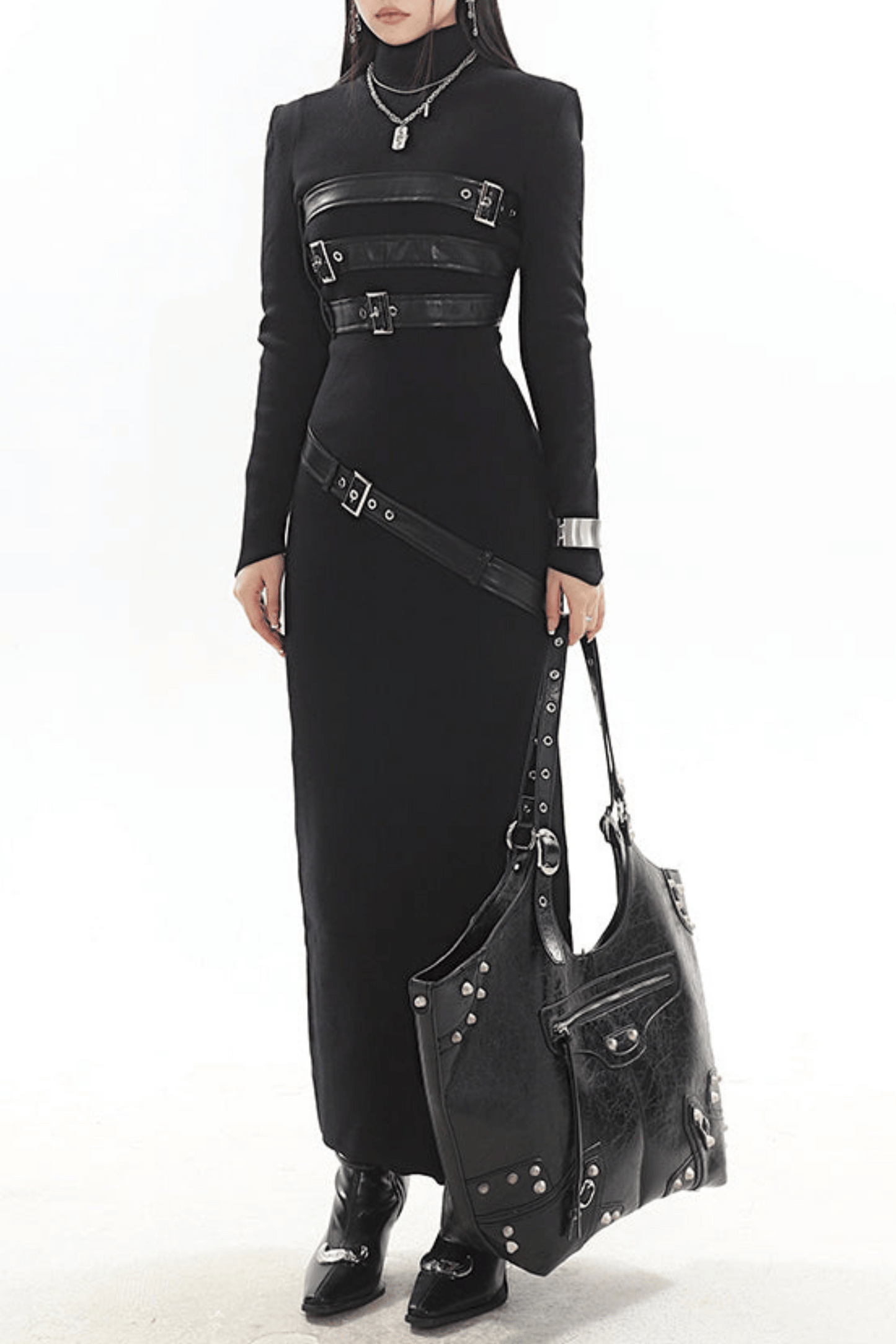 Kulic Buckle Embellished Knit Maxi Dress