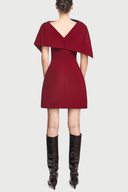 Lachet Asymmetrical Shoulder Pleat Mini Dress - Red