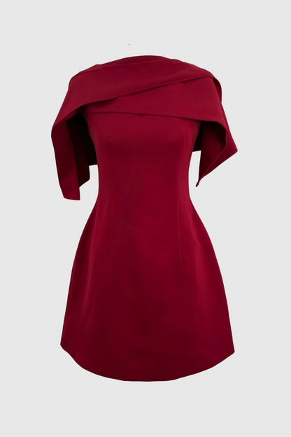 Lachet Asymmetrical Shoulder Pleat Mini Dress - Red