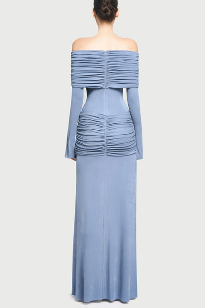 Lekeisha Off Shoulder Draped Maxi Dress - Blue