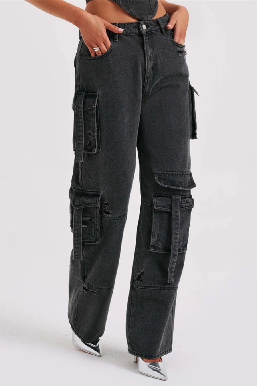Lyric Cargo Denim Set - Black