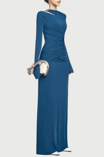Lysander Asymmetrical Drape Cutout Maxi Dress - Blue