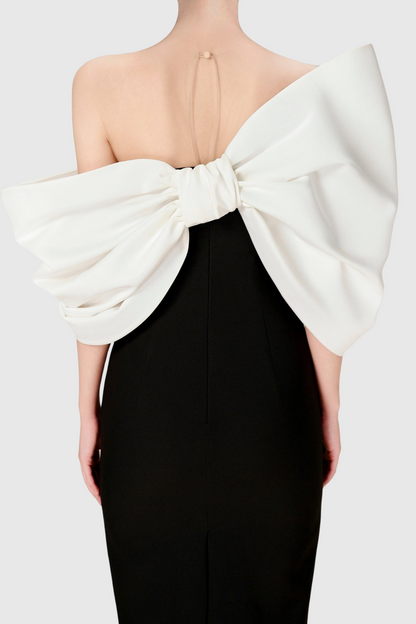 Faina Bow Embellished Midi Dress - Black