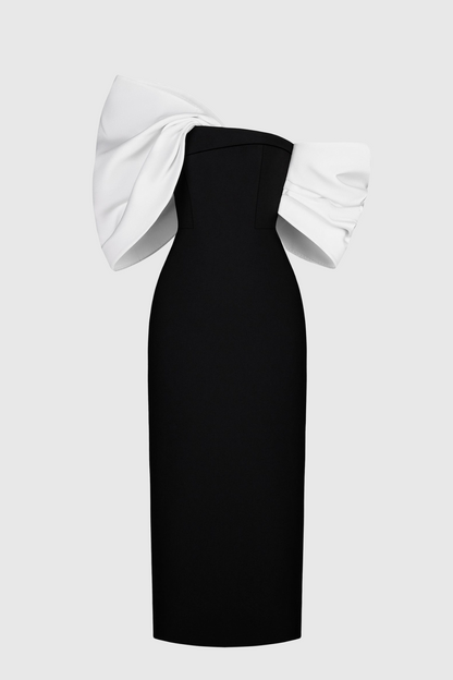 Faina Bow Embellished Midi Dress - Black