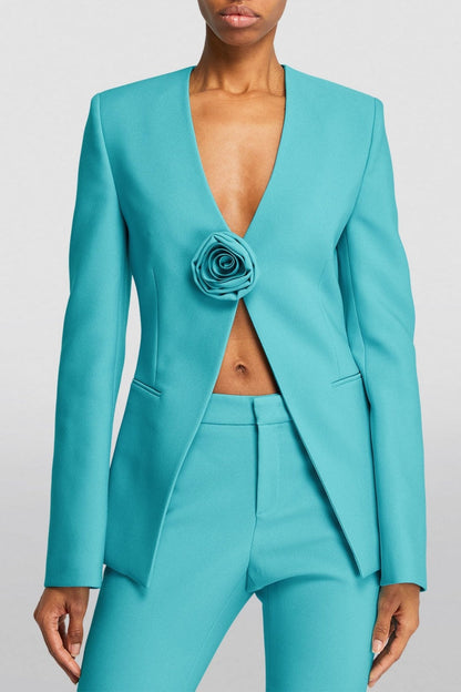 Minya Rose-embellished Collarless Blazer Set
