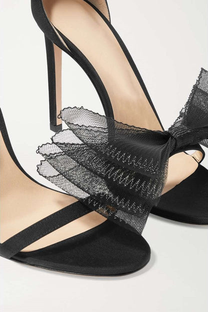 Miranda Bow-embellished Satin Sandals - Black