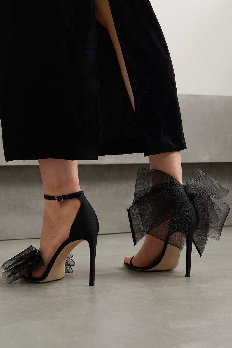 Miranda Bow-embellished Satin Sandals - Black