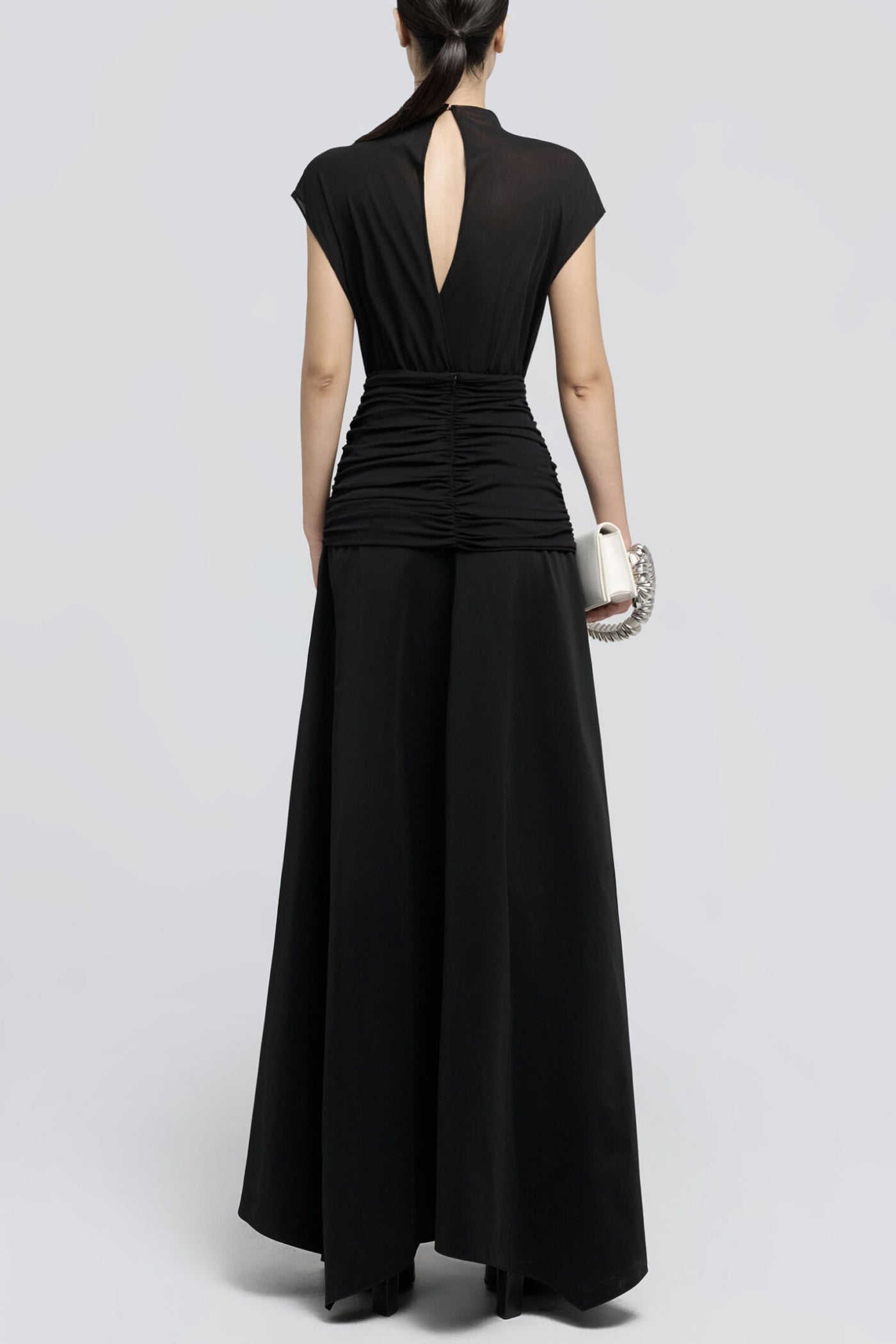 Mirzana Waist Cross Pleats Maxi Dress - Black