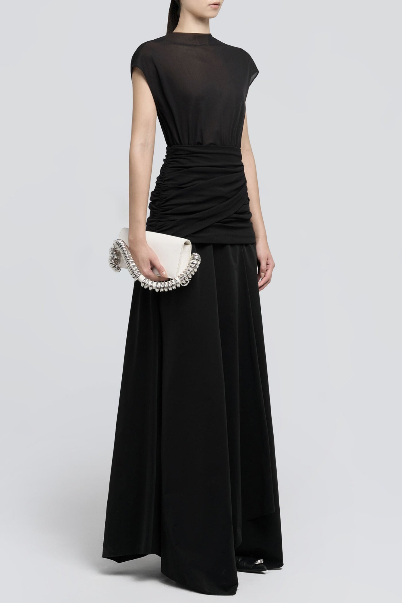 Mirzana Waist Cross Pleats Maxi Dress - Black