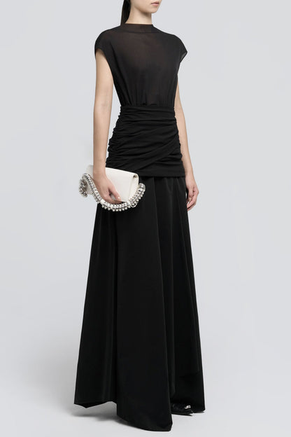 Mirzana Waist Cross Pleats Maxi Dress - Black