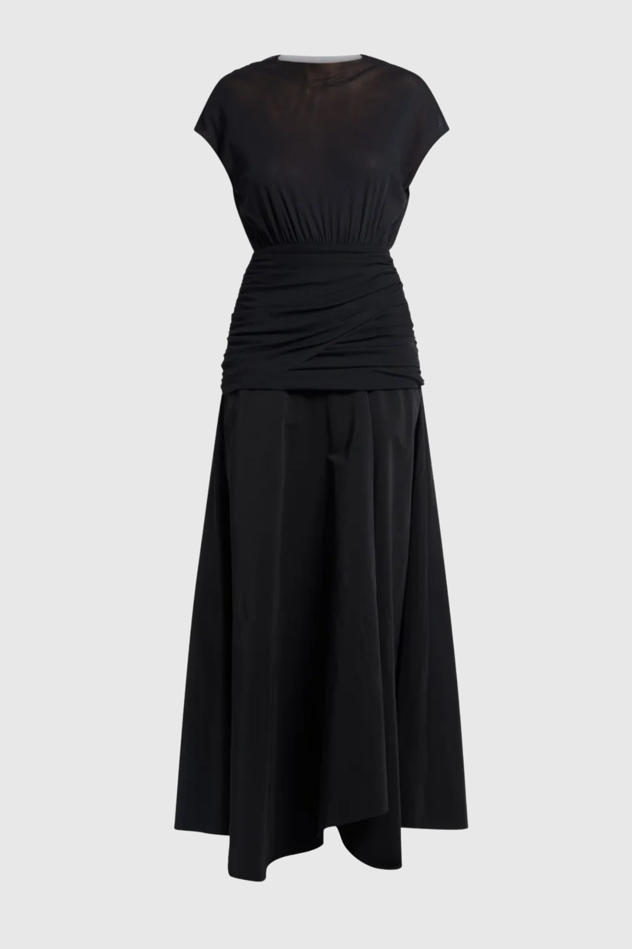 Mirzana Waist Cross Pleats Maxi Dress - Black