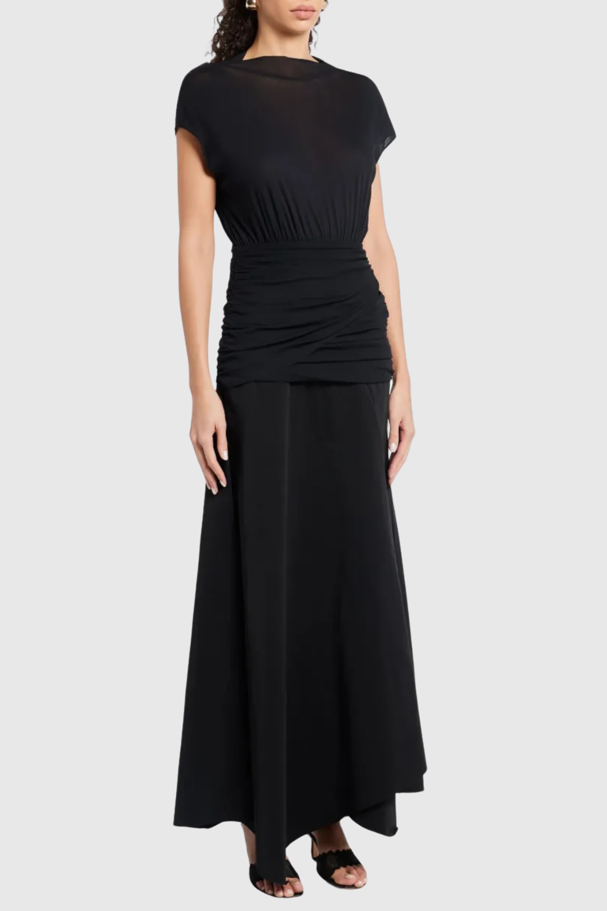 Mirzana Waist Cross Pleats Maxi Dress - Black