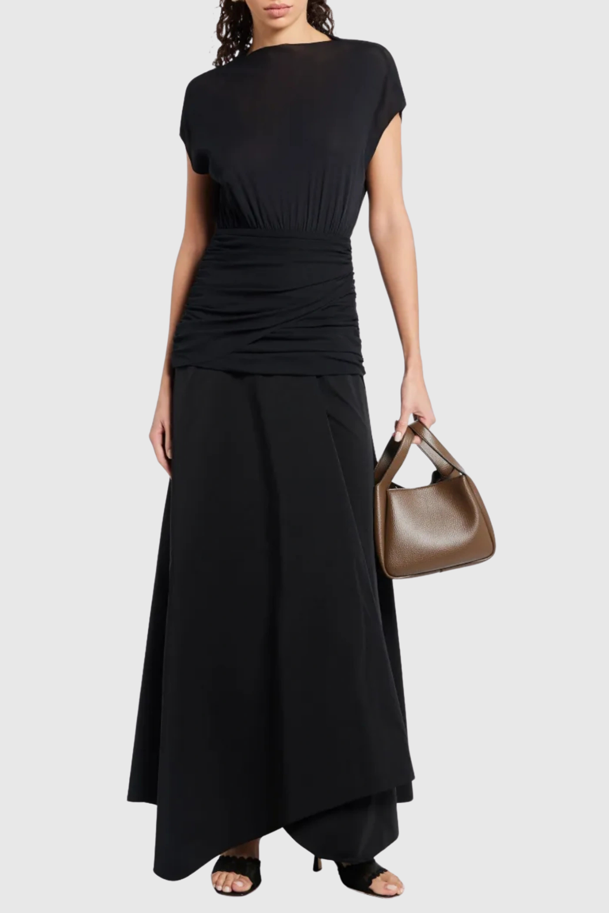 Mirzana Waist Cross Pleats Maxi Dress - Black