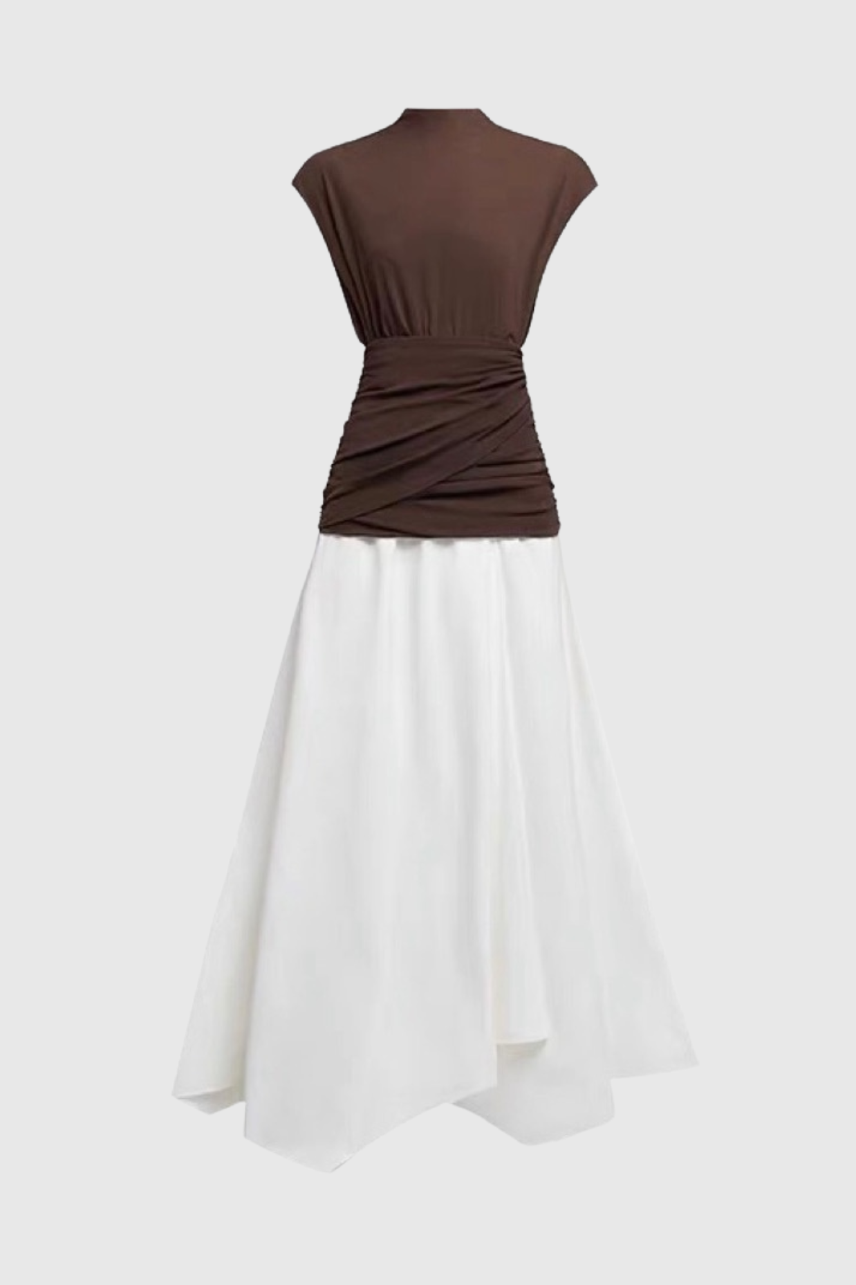 Mirzana Waist Cross Pleats Maxi Dress - Brown
