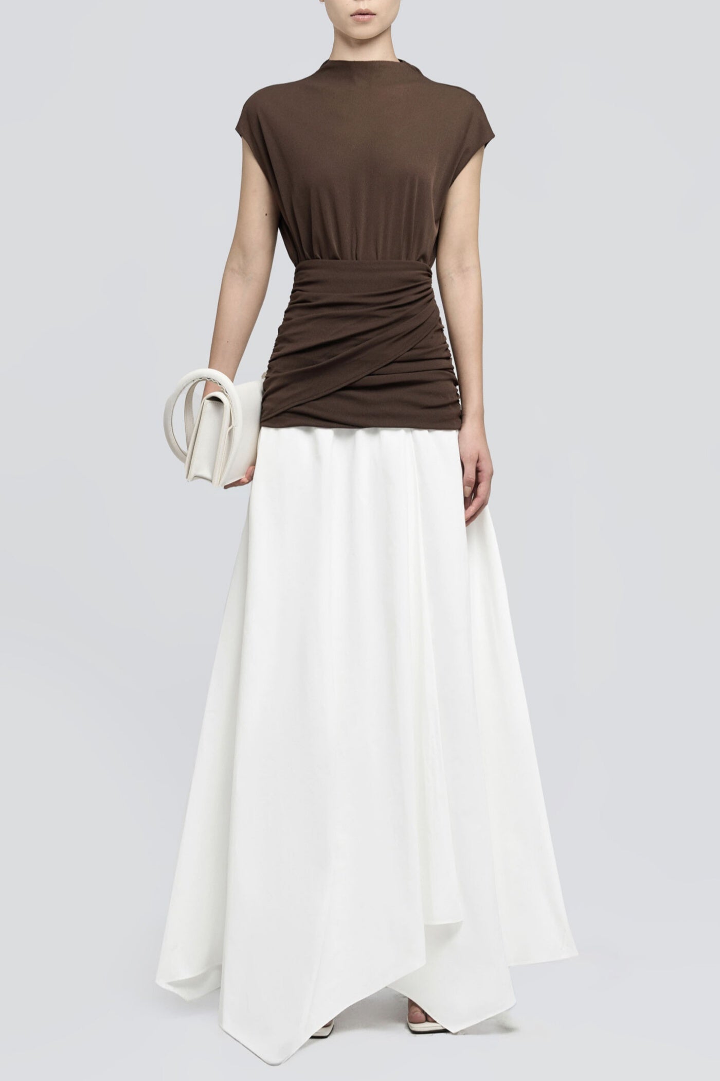 Mirzana Waist Cross Pleats Maxi Dress - Brown