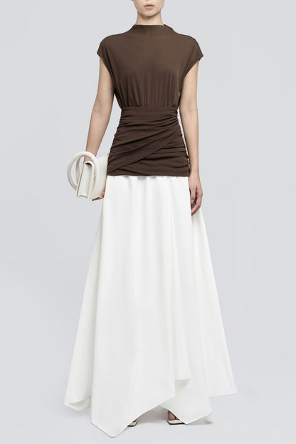 Mirzana Waist Cross Pleats Maxi Dress - Brown