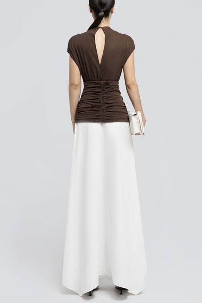 Mirzana Waist Cross Pleats Maxi Dress - Brown