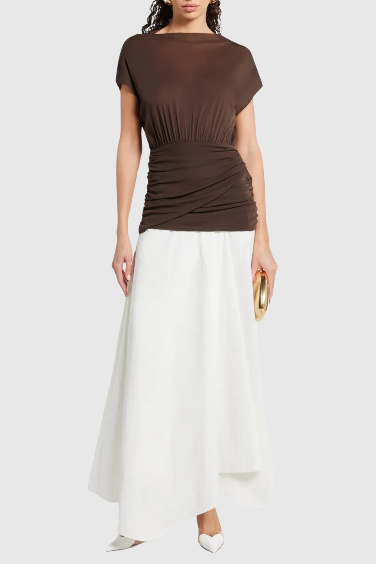 Mirzana Waist Cross Pleats Maxi Dress - Brown