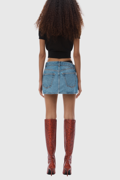 Narwa Asymmetrical Lace Waistband Denim Skirt