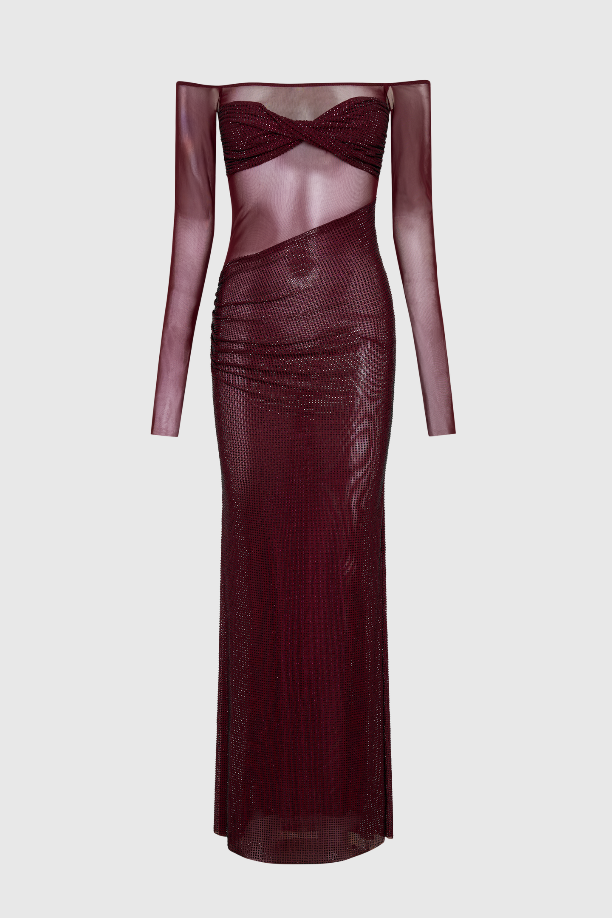 Natane Off Shoulder Crystal Embeliished Maxi Dress - Wine