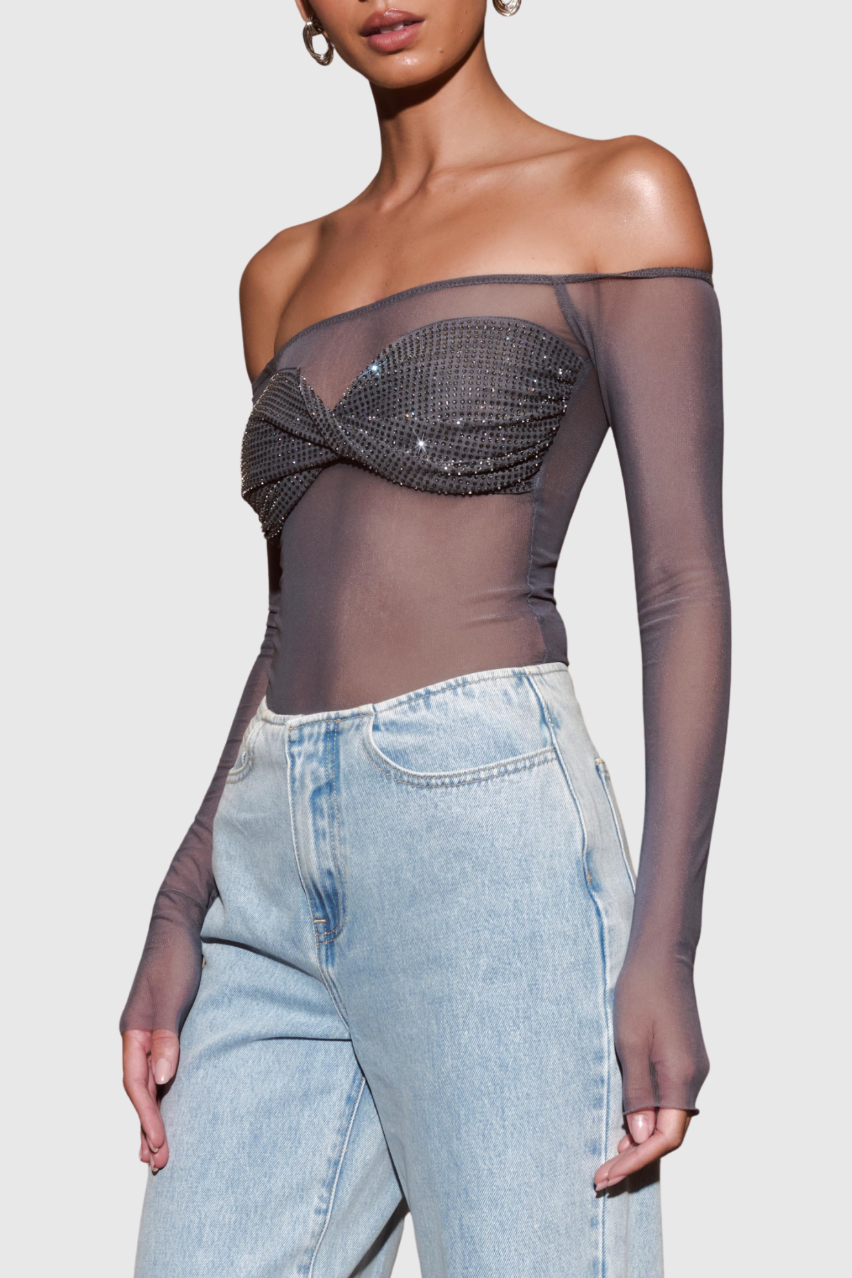 Natane Off Shoulder Crystal Embeliished Top