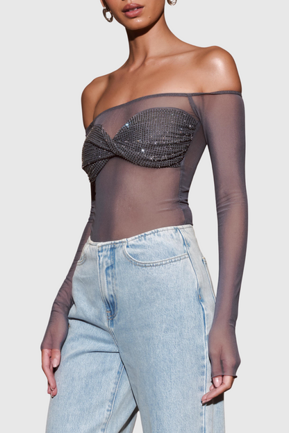 Natane Off Shoulder Crystal Embeliished Top