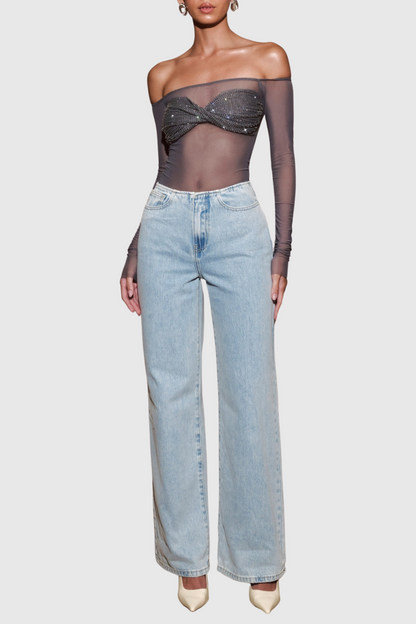 Natane Off Shoulder Crystal Embeliished Top