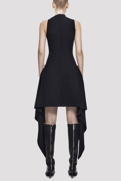 Oadao Symmetric Drapes Mini Dress - Black