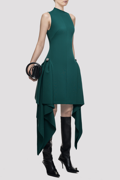 Oadao Symmetric Drapes Mini Dress - Green